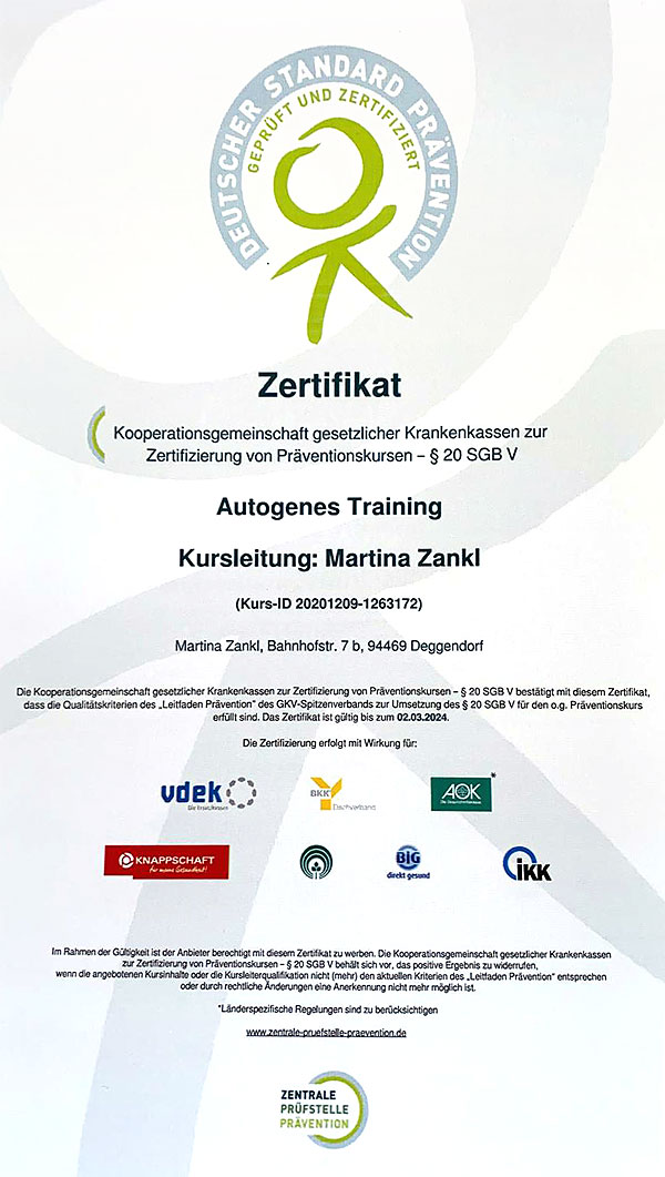 Zertifikat Autogenes Traini